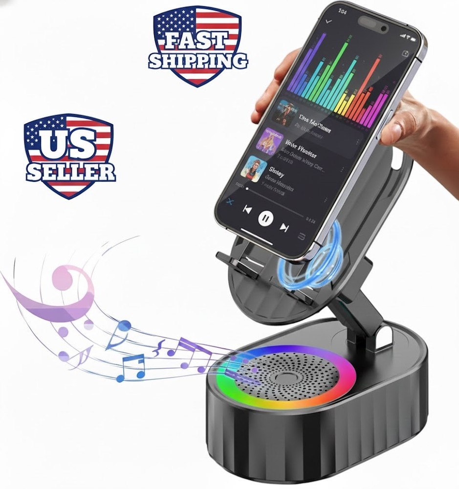 5in1 Wireless Induction Audio Bluetooth Speaker Phone Holder Power Bank LEDLight
