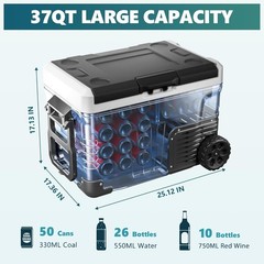 12V Car Refrigerator Freezer Portable Cooler -4℉~68℉ DC/AC w/Wheels for Camping