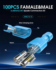 50 Pcs Electrical Male& Female Spade Connectors, 22-16 16-14 12-10 AWG Gauge Wir