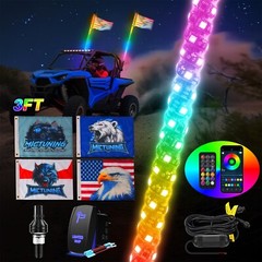 3FT RGB Spiral LED Whip Light w/ APP Control For Polaris RZR/ Can-Am/ Honda UTV