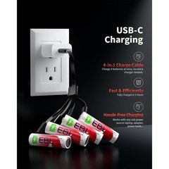 EBL Rechargeable 1.5V AA AAA Lithium Batteries USB Charging Li-ion Battery Lot
