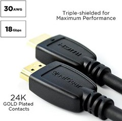 3ft HDMI 2.0 Cable – 24K Gold-Plated, Triple Shielded for 4K and 3D
