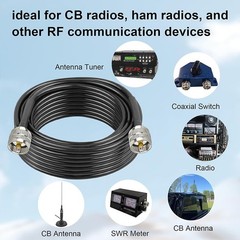 RG-58 RF Coaxial Cable UHF PL-259 Male to Male Connector Ham CB Radio 30-100ft