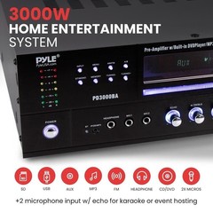 Pyle Bluetooth Home Theater Amplifier Receiver w/ Multimedia Disc Player, 3000 W