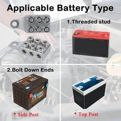 12-Way 10AWG Up to 4/0 AWG Gauge Battery Terminal Connectors, Top Post Silver