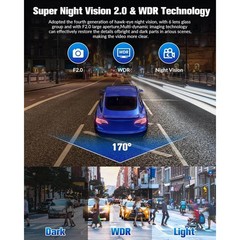 Dash Cam 3 Channel Front Rear Inside Camera with 32GB Memory Card WiFi G-Sensor