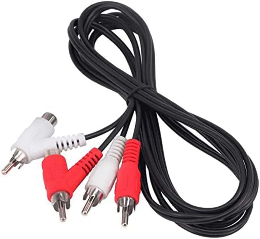 RCA Audio Piggyback Cable, 2 RCA Male to 2 RCA Male + RCA Female Piggyback, 6 Fo