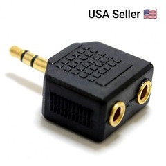 1 Male to 2 Female Gold Plated 3.5mm Y Audio Splitter Headphone Adapter Black Y