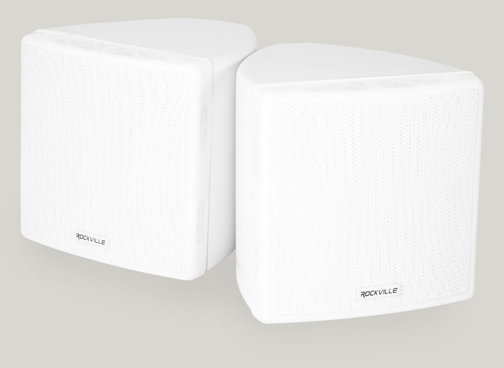 Cube by Rockville Pair of 3.5″ White Home Theater Wall Speakers+Swivel Brackets