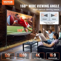 VEVOR Projector Screen with Stand 120/100/150 inch 16:9 4K 1080 HD Movie Screen