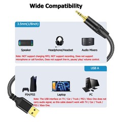 USB to 3.5mm TRS Stereo Audio Cable, 10FT USB A 2.0 to 1/8 inch 3.5mm Male Au…