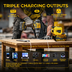 220W Power Inverter Compatible with Dewalt 18-20V Battery with 200lm LED Light