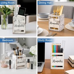 Small Remote Control Holder for Table Bedside Organizer 1 Slot Rustic White