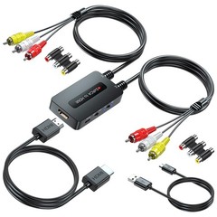 Dual Port RCA to HDMI Converter – 2 Composite AV to HD Output for N64/Wii/PS2/DV