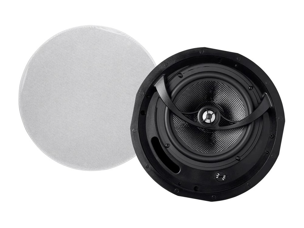 Monoprice 2-Way Carbon Fiber In-Ceiling Speakers – 8in (Pair) W/ Angled Drivers
