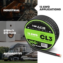 12 Gauge Speaker Wire 100 Feet Black| 122 Awg Gauge Outdoor Speaker Wire Cl3 Cl2