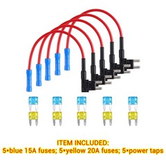 15PCS Fuse TAP Adapter Kit 12V 15 Amp 20Amp Car Add-a-circuit Mini ATM APM Blade