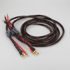 Pair HiFi Audio Bi-wire 16Cores OFC Copper Speaker Cable 2 to 4 Banana Plug