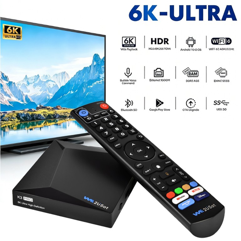 WE2USAT K3 Pro TV Box 6K HDR 4GB+32GB Android 10.0 Live Streaming Built-in WiFi