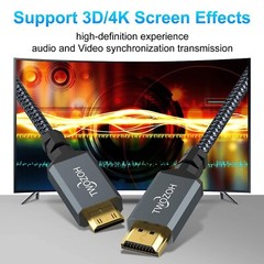 Long Mini HDMI to HDMI Cable 15FT Braided High-Speed 3D 4K for Cameras & TVs