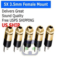 5 Pack HQ Gold Plated 3.5mm Stereo Female Audio Jack Connector Panel Mount