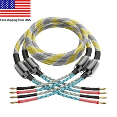 Speaker Cable Pair Braided HiFi Audiophile Cable with Banana Plugs for Amplifier