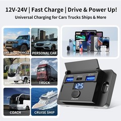 Upgraded 12V USB Outlet 72W Dual QC 3.0 18W and Type C 36W Car Port Black