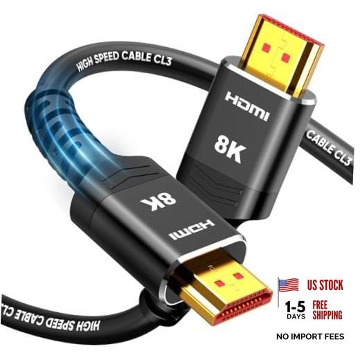 Long HDMI Cable 15 FT, 4K 8K 10K HDMI 2.1 Cord 15 feet Black 8K@60Hz-1 Pack