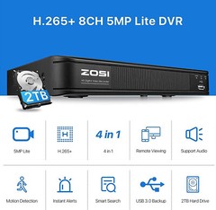 ZOSI H.265 5Mp-Lite HD 8CH DVR System 2TB Hard Drive AI Human Vehicle Detection