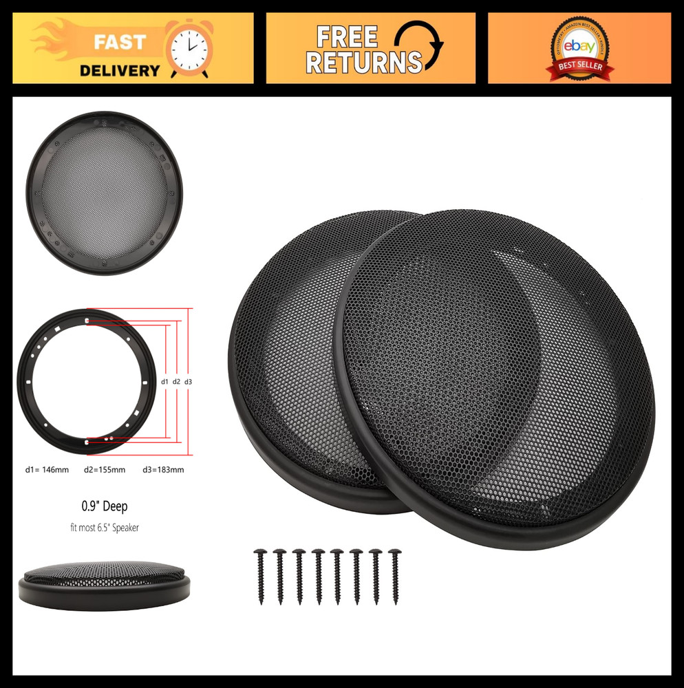 6.5″ Speaker Grill Covers – Car Subwoofer Protector, ABS Plastic & Metal Mesh, 2