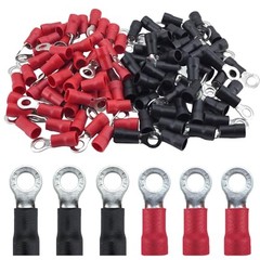 100pcs #10 M5 Ring Terminals,AWG 12-10 12-10AWG #10 (M5) 50 Red+50 Black