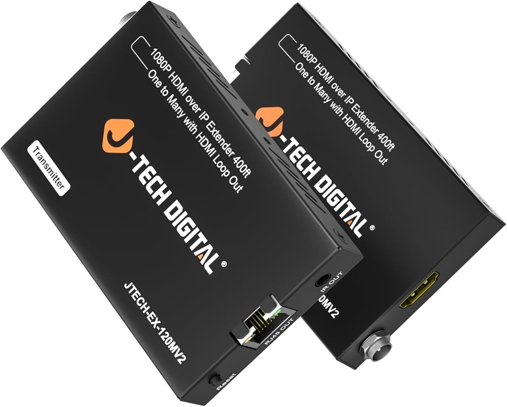 J-Tech Digital HDMI Extender Over Single Cat5e/6/7 1080P 60Hz Up to 400ft, AV Ov