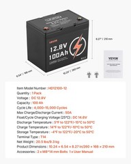 VEVOR 12V 100Ah Deep Cycle LiFePO4 Battery BMS Lithium Iron Phosphate Battery