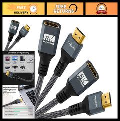 8K HDMI Extension Cable 2-Pack, Male to Female, Nylon Braided, 48Gbps, 5FT, 4K@1