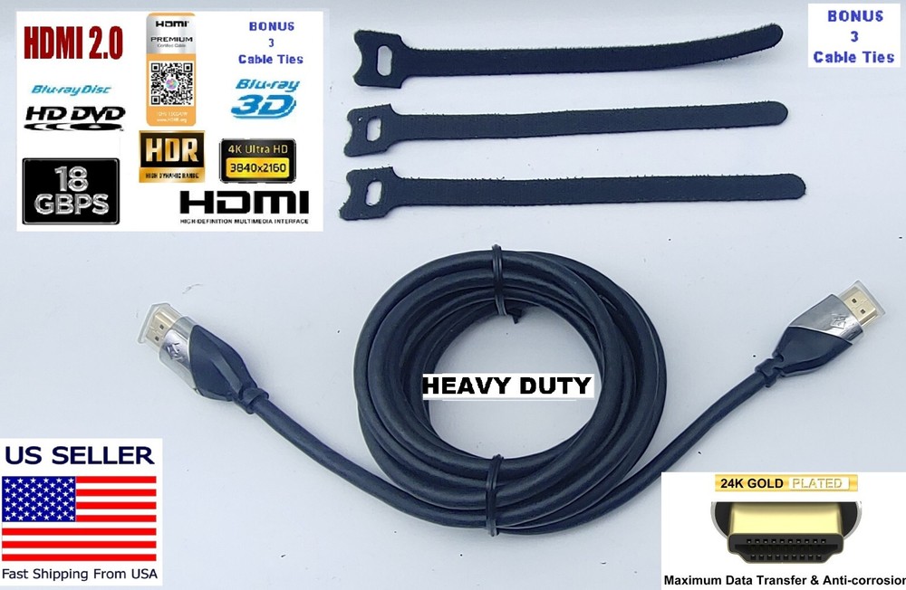4K HDMI, Ultra HD Cable 2.0 ,2160P, 18Gbps Gold Plated 4ft 6ft 8ft 9ft 10ft Lot