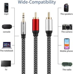 Braided 1ft 3.5mm AUX to 2RCA Stereo Cable with Gold-Plated Connectors