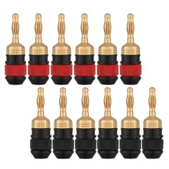WG-008 24K Gold Safety Connector Banana Plugs (6 Pairs (12 Plugs))