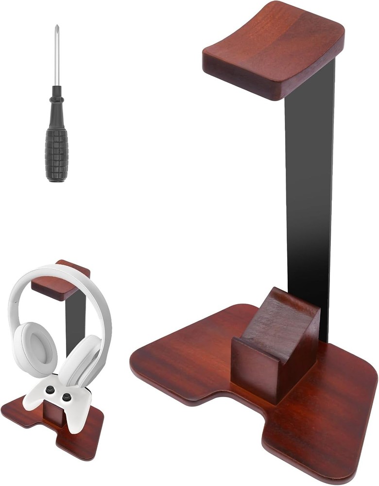 Universal Headphone Stand Aluminum Alloy Desk Wood Controller Holder for Gaming