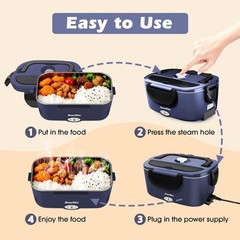 Dosevita 100W Electric Heated Lunch Box, 1.5L, Royal Blue+Black-1.5L