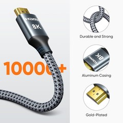 8K HDMI Cord 6ft – Universal Compatibility, 24K Gold-Plated