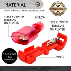50 T-Tap Quick Disconnect Terminal Red 22-18 GA AWG Gauge Wire Connector Car