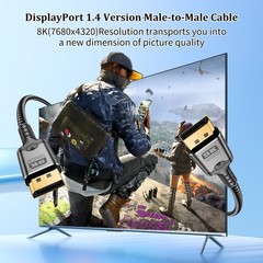 8K DisplayPort 1.4 Cable 32.4Gbps High Speed Transfer Nylon Braided 15 Ft