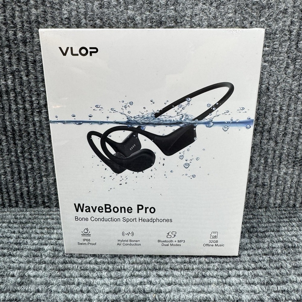 VLOP WaveBone Pro Bone Conduction Bluetooth Neckband Headphones Black Waterproof