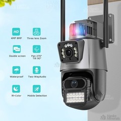 Dual Lens 4K WiFi Security Camera 8X Zoom Outdoor Home Night Vision CCTV PTZ