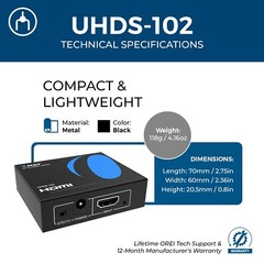 OREI UltraHD 4K @ 60 Hz HDMI Splitter 1 in 2 Out HDMI 2.0, HDCP 2.2(UHDS-102)