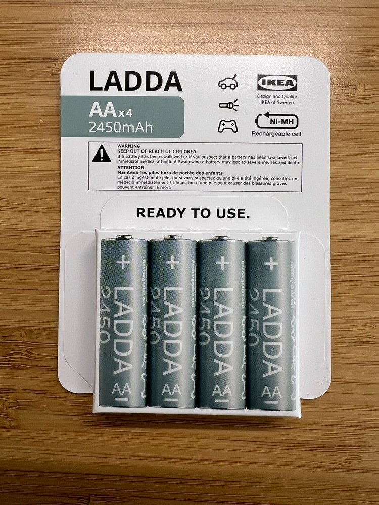 NEW Ikea LADDA Rechargeable NiMH 4-Pack AA Batteries 2450mAh, SEALED IN BOX