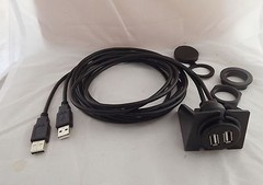 1x Car Dashboard Flush Mount Dual USB 2.0 A Male To 2x Female Extension Cable 2m