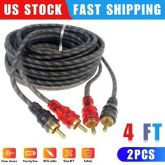 2 PCS RCA Cables 2 Channel Twisted 4Ft Car Audio Shielded Interconnect Amp Wire