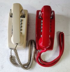 2 Cortelco 2554 Red & Ash Wall Phone Vintage Push Button Bell Ring Retro Mod USA