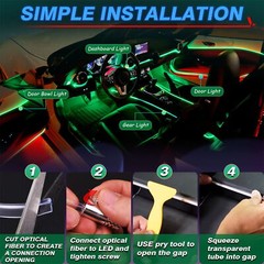 Wireless 6-in-1 RGB LED Car Interior Light Strip, 16 Million Colors Ambient Kit